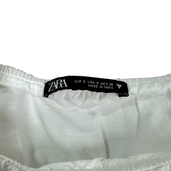 Zara Eyelet Embroidered Ruffle Crop Top Small White Boho Cottage Dainty Coquette - Picture 6 of 8